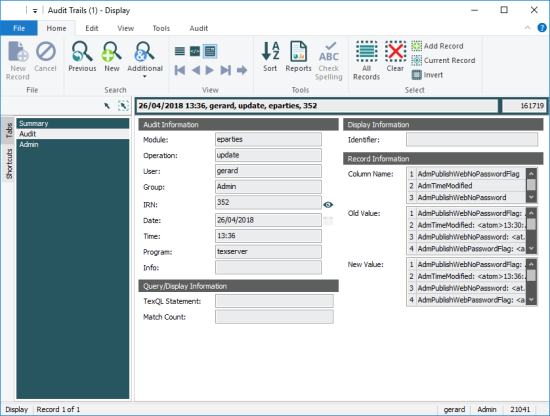 Audit tab